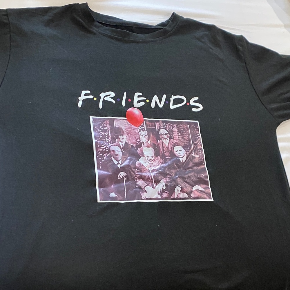 Black Graphic T-Shirt with Friends Print